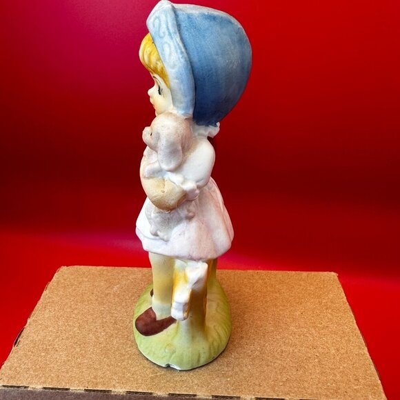 VTG CERAMIC FIGURINE LITTLE GIRL HOLDING PUPPY & BLUE PURSE, 4.5 in - Picture 2 of 7